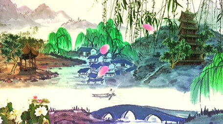 青山绿水中国风复古舞台背景