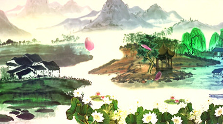 青山绿水中国风复古舞台背景