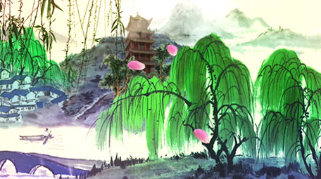 青山绿水中国风复古舞台背景