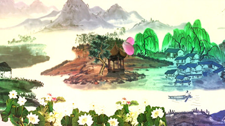 青山绿水中国风复古舞台背景