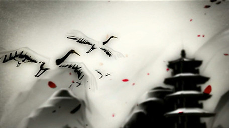 震撼水墨中国风仙鹤舞台背景视频