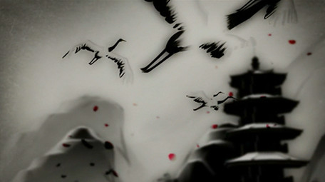 震撼水墨中国风仙鹤舞台背景视频