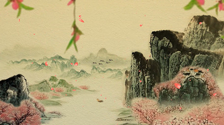 复古黄昏中国风山水画舞台背景视频