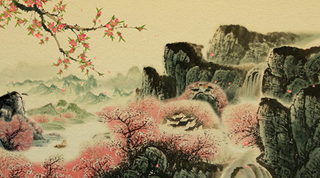 复古黄昏中国风山水画舞台背景视频