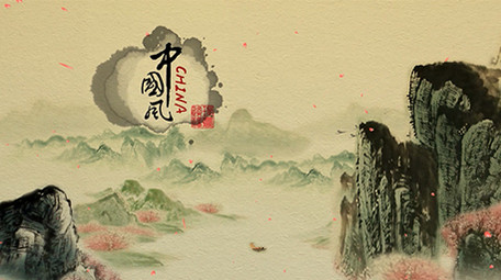 复古黄昏中国风山水画舞台背景视频