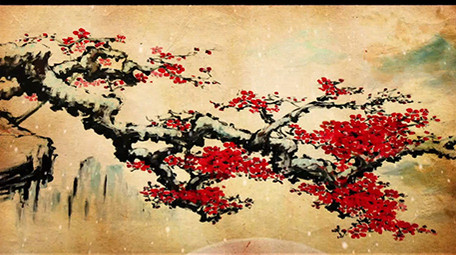 唯美黄色冬日梅花舞台背景视频