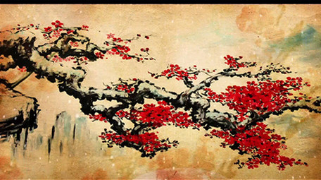 唯美黄色冬日梅花舞台背景视频