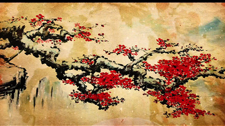 唯美黄色冬日梅花舞台背景视频