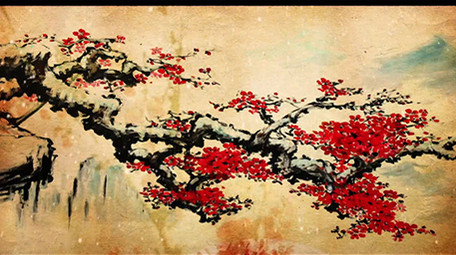 唯美黄色冬日梅花舞台背景视频