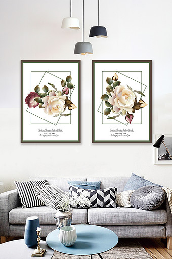 简洁北欧花卉装饰画图片