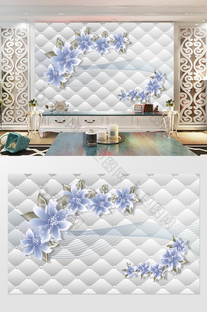 水蓝色花朵花瓣高级典雅气质背景墙图片图片