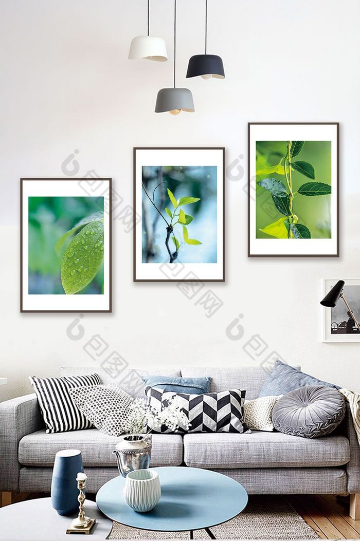 简洁绿色植物装饰画图片图片