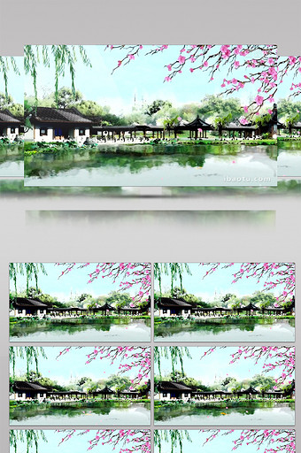 古镇池塘中国风舞台背景视频图片