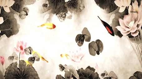 水墨金鱼中国风舞台背景视频