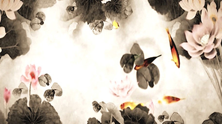 水墨金鱼中国风舞台背景视频