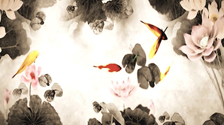 水墨金鱼中国风舞台背景视频