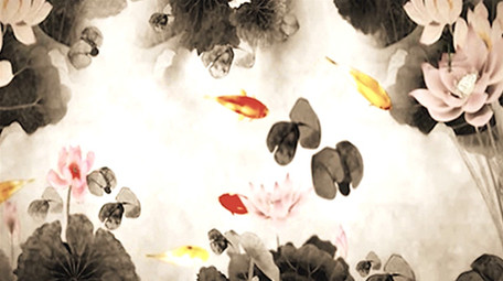 水墨金鱼中国风舞台背景视频