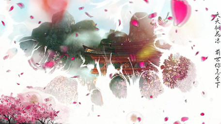 水墨晕染诗词中国风桃花舞台背景视频
