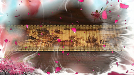 水墨晕染诗词中国风桃花舞台背景视频