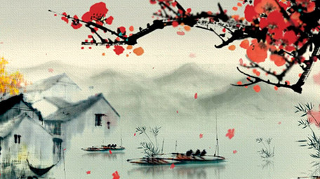 水墨古镇中国风舞台背景视频