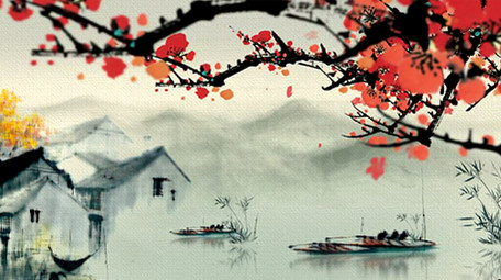 水墨古镇中国风舞台背景视频