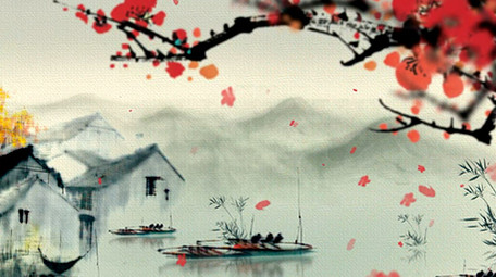 水墨古镇中国风舞台背景视频