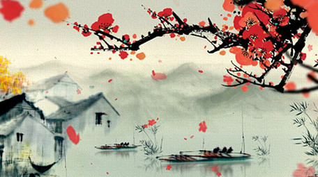 水墨古镇中国风舞台背景视频