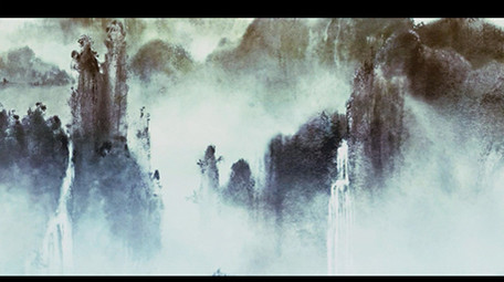 水墨山川山丘中国风舞台背景视频