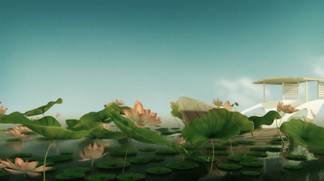 中国风荷花池塘唯美舞台背景视频