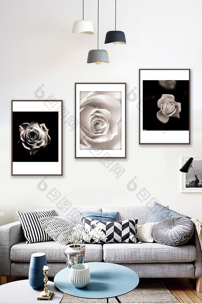 复古风黑白花卉装饰画图片图片