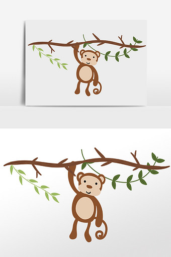 清新卡通猴子动物插画元素图片