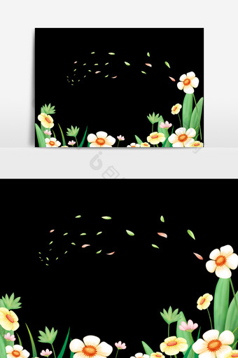 绿叶花朵花草边花元素素材图片