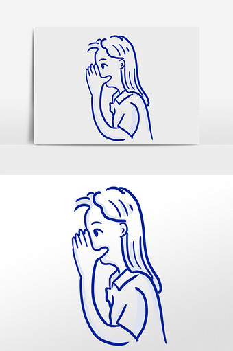简笔画卡通说悄悄话的女人手绘元素插画图片