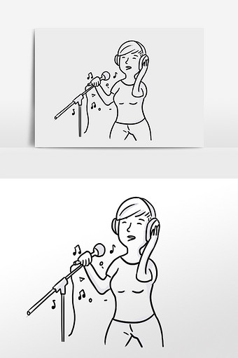 卡通简笔唱歌的女人手绘元素插画图片