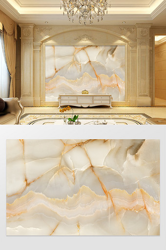 高清3D大理石纹山水花日出背景墙海纳百川图片