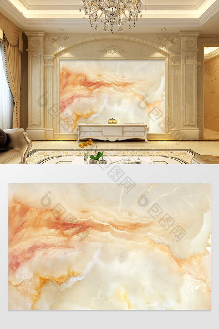 高清3D大理石纹山水花日出背景墙意境山水图片图片