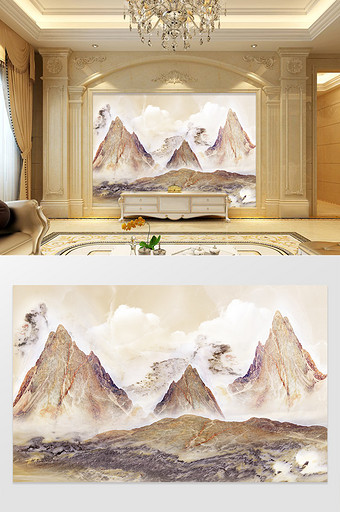 高清3D大理石纹山水花日出背景墙万千山水图片
