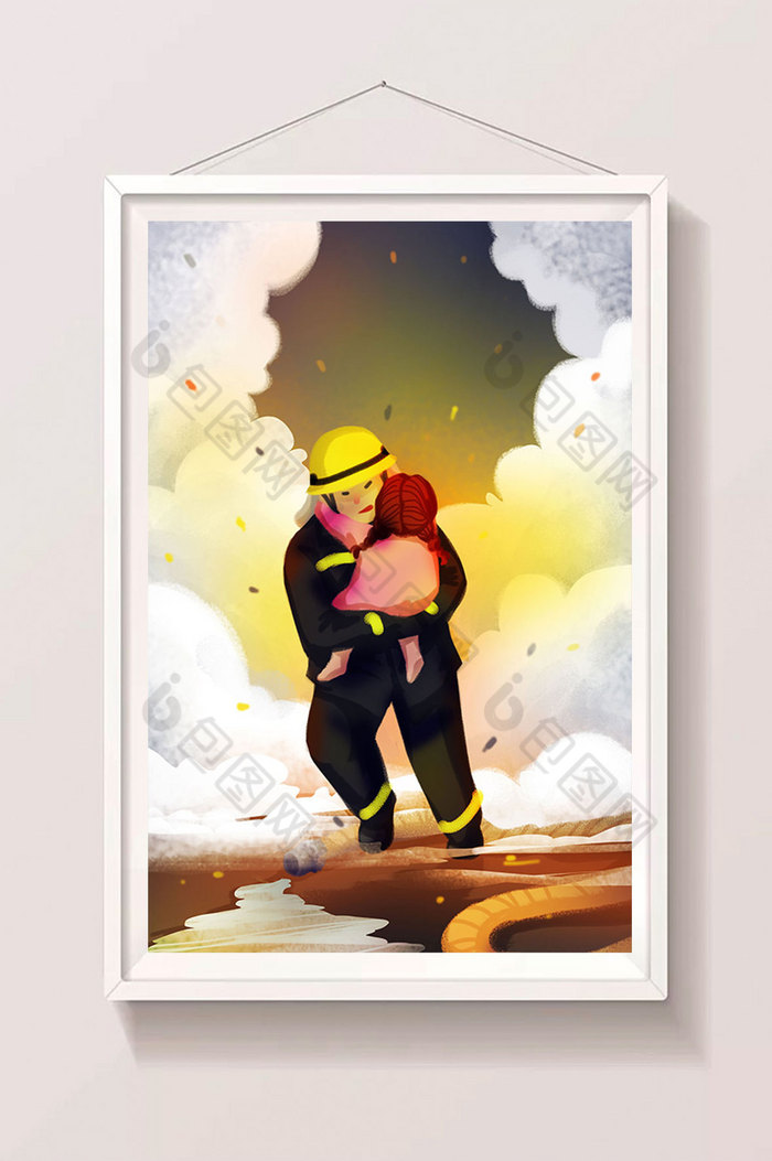 消防员火中救人关注消防安全民生插画图片图片