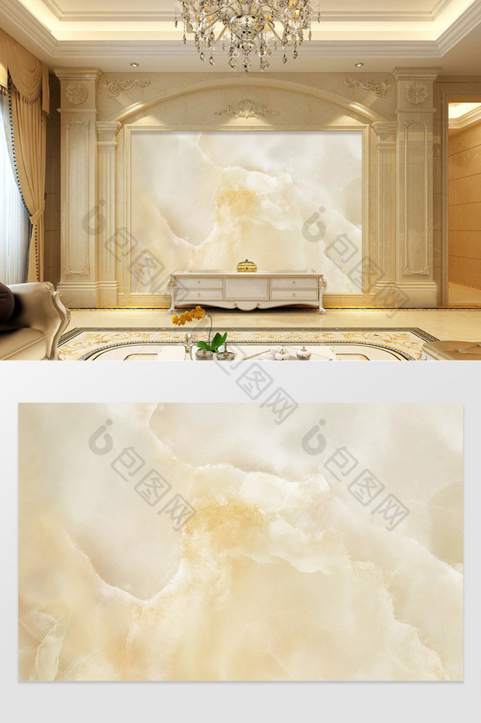 高清3D大理石纹山水花日出背景墙云中九州图片图片