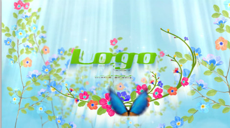 春天清新花丛蝴蝶logo开场动画AE模板