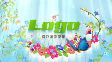春天清新花丛蝴蝶logo开场动画AE模板