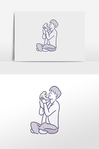 卡通简笔男孩抱着小狗手绘元素插画图片
