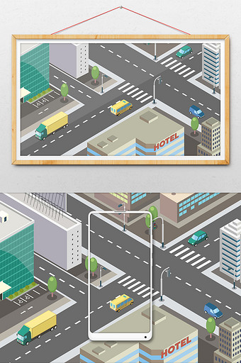 创意25D立体等距建筑城市插画图片