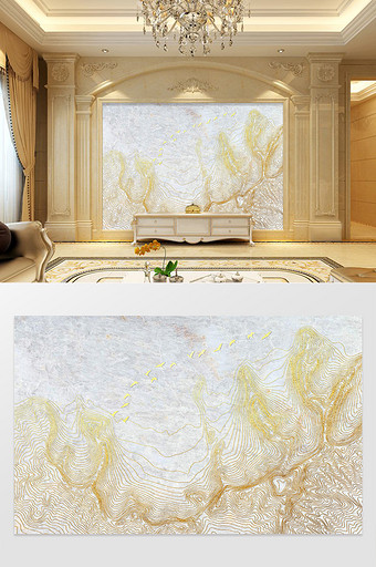 抽象简约金色线条山脉大理石纹理电视背景墙图片