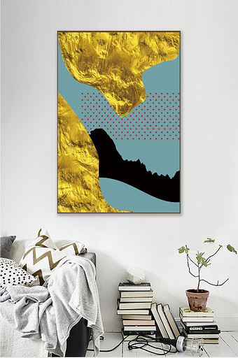 北欧风格金色客厅现代抽象几何装饰画金凤图片