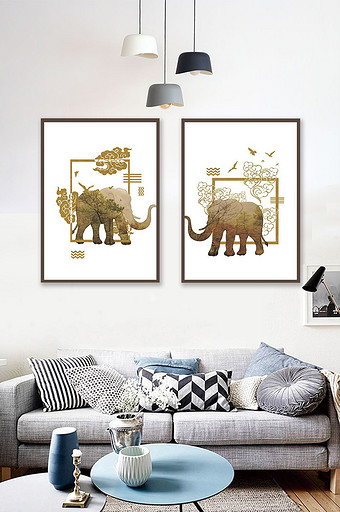 简约动物图案大象剪影装饰画图片