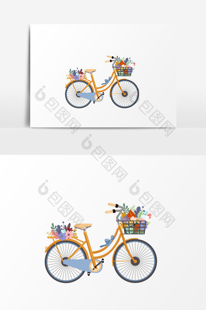 插画元素手绘元素鲜花自行车图片