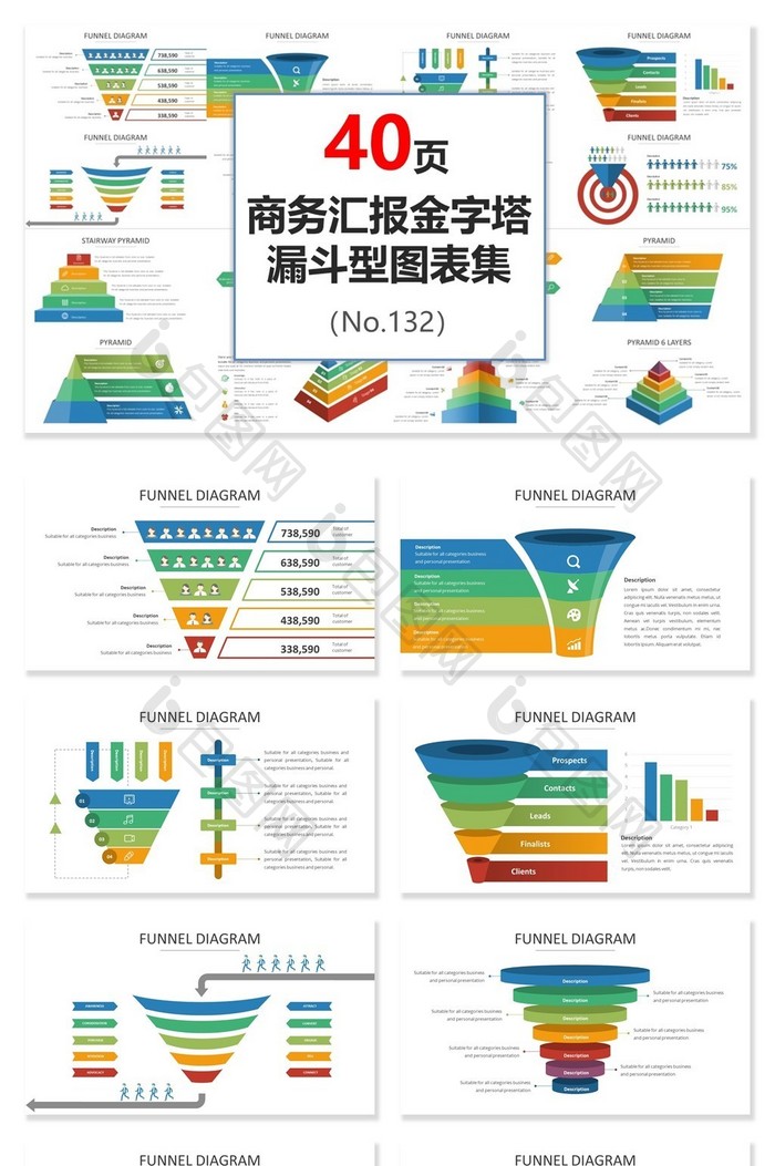 商务汇报金字塔漏斗型PPT图表集模板图片图片