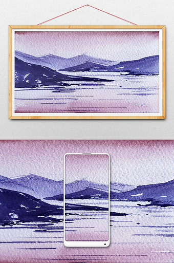 蓝紫色水彩手绘背景素材图片