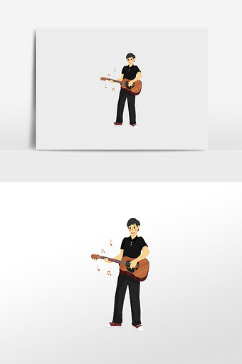 卡通乐队弹吉他的男人插画元素图片